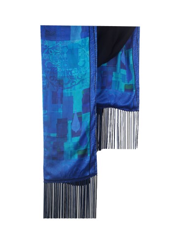 Blue Abstract Tassle Stole