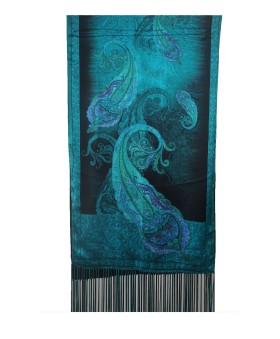 Turquoise Big Paisley Tassle Stole