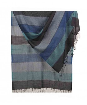 Missing Stripe Stole - Shades of Navy Blue Grey Black And  Green