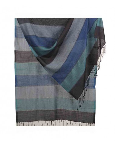 Missing Stripe Stole - Shades of Navy Blue Grey Black And  Green