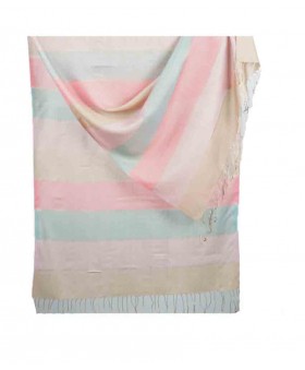 Missing Stripe Stole - Shades of Dusty Pink Light Green Peach and Beige