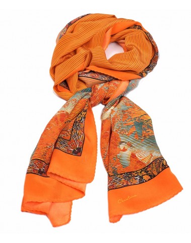 Crepe Silk Scarf - Orange Stripe