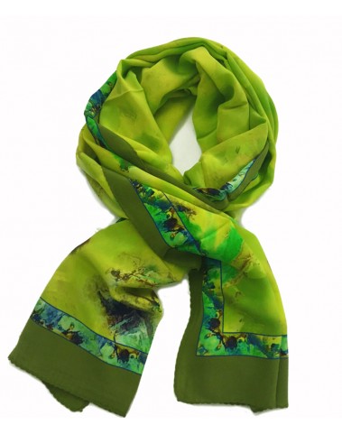 Crepe Silk Scarf-LIME Green Floral 