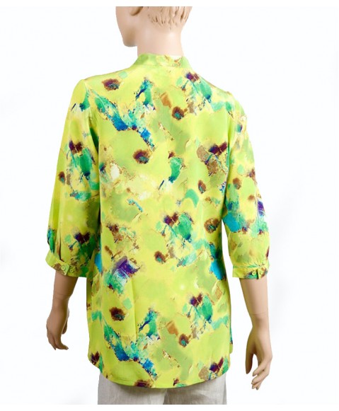 Short Silk Shirt-Lime Green Floral