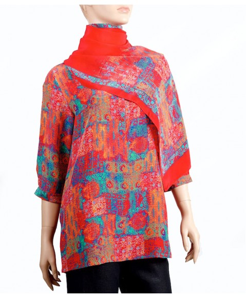 Short Silk Shirt-Red Indian